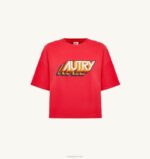 女性 F40RH282 Autry エアロビクス ロゴ Tシャツ レッド - 画像 (4)
