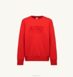 男性 F40RH113 Autry アイコニックなフロック クルーネック スウェットシャツ レッド - 画像 (5)