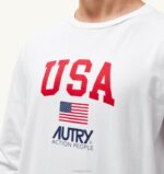 男性 F40RH119 Autry アイコニック ロゴ ロングスリーブ クルーネック Tシャツ ホワイト - 画像 (4)