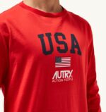 男性 F40RH120 Autry アイコニック ロゴ ロングスリーブ クルーネック Tシャツ レッド - 画像 (4)